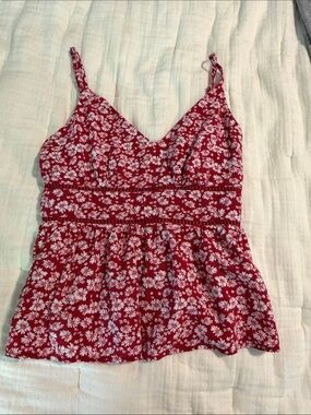 Red Floral Smocked Camisole with Adjustable Straps